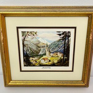 Framed‎ Vintage Print Of Heiligenblut By Herman L. Wahl In Gold-Toned Frame